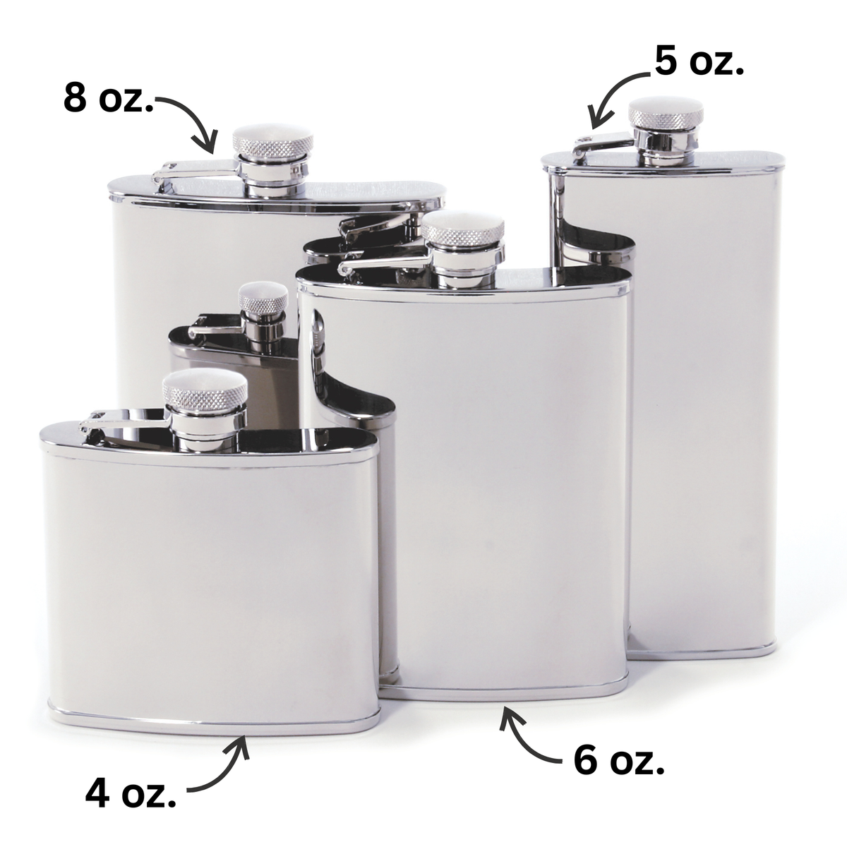 Mirror-Polished Stainless Steel Flask – 4, 5 & 6 oz