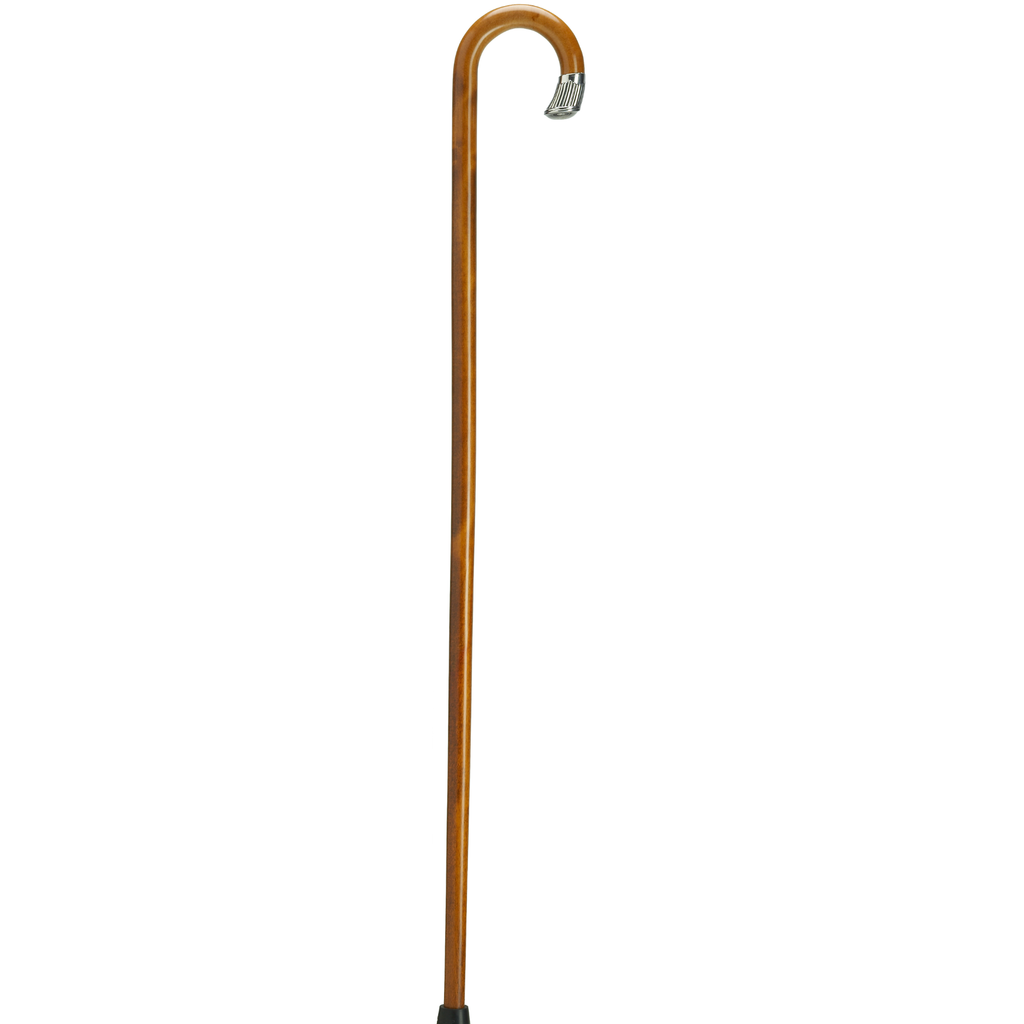 Maple Crook Handle Walking Cane with Silver-Plated Nose Cap
