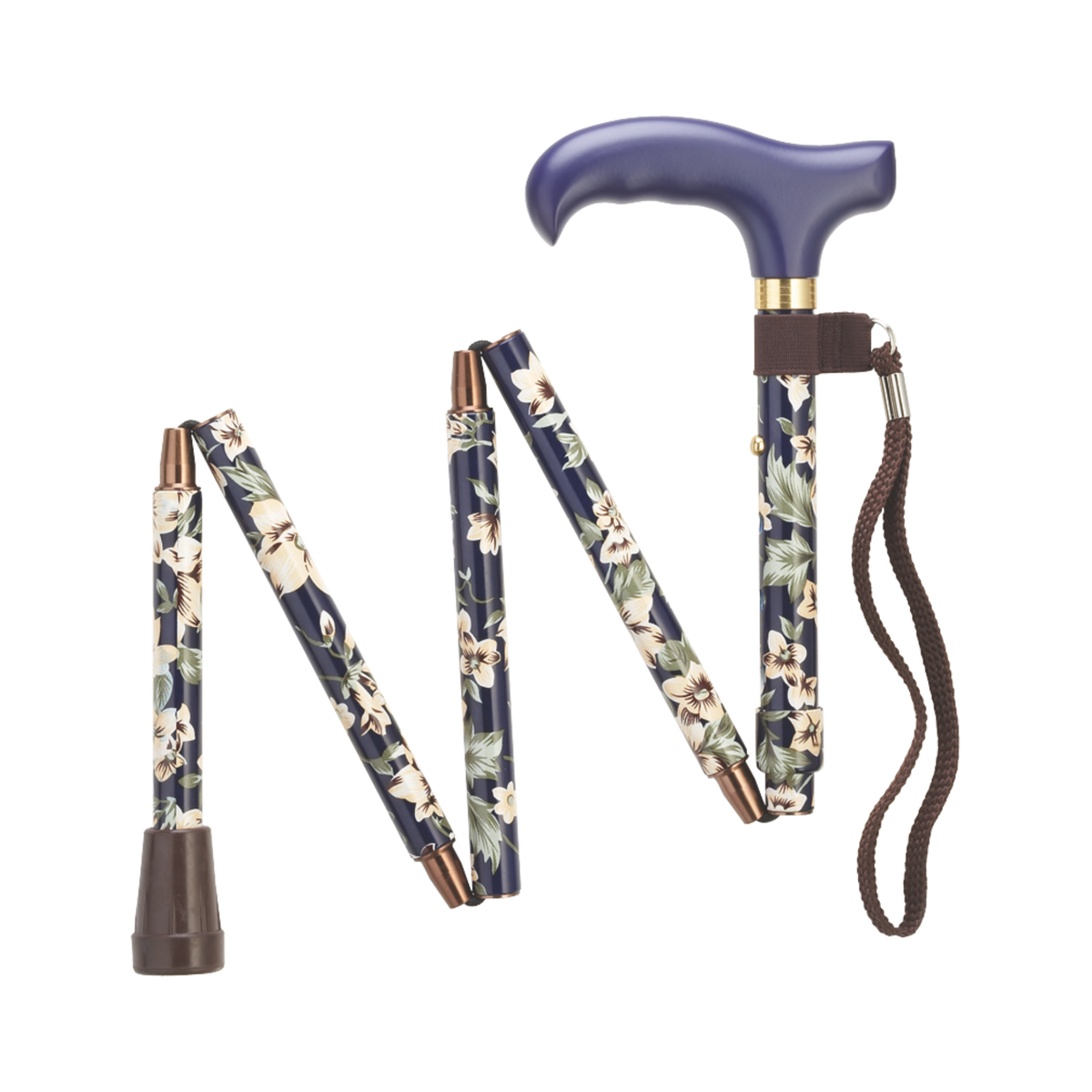 Compact Ladies Folding Cane - Adjustable Aluminum, Wood-Style Handle