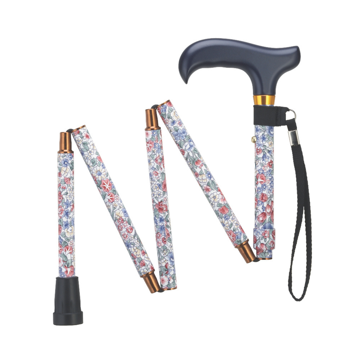 Compact Ladies Folding Cane - Adjustable Aluminum, Wood-Style Handle