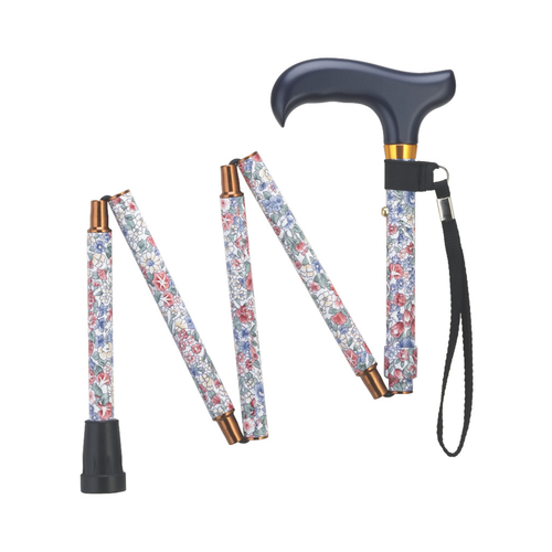 Compact Ladies Folding Cane - Adjustable Aluminum, Wood-Style Handle