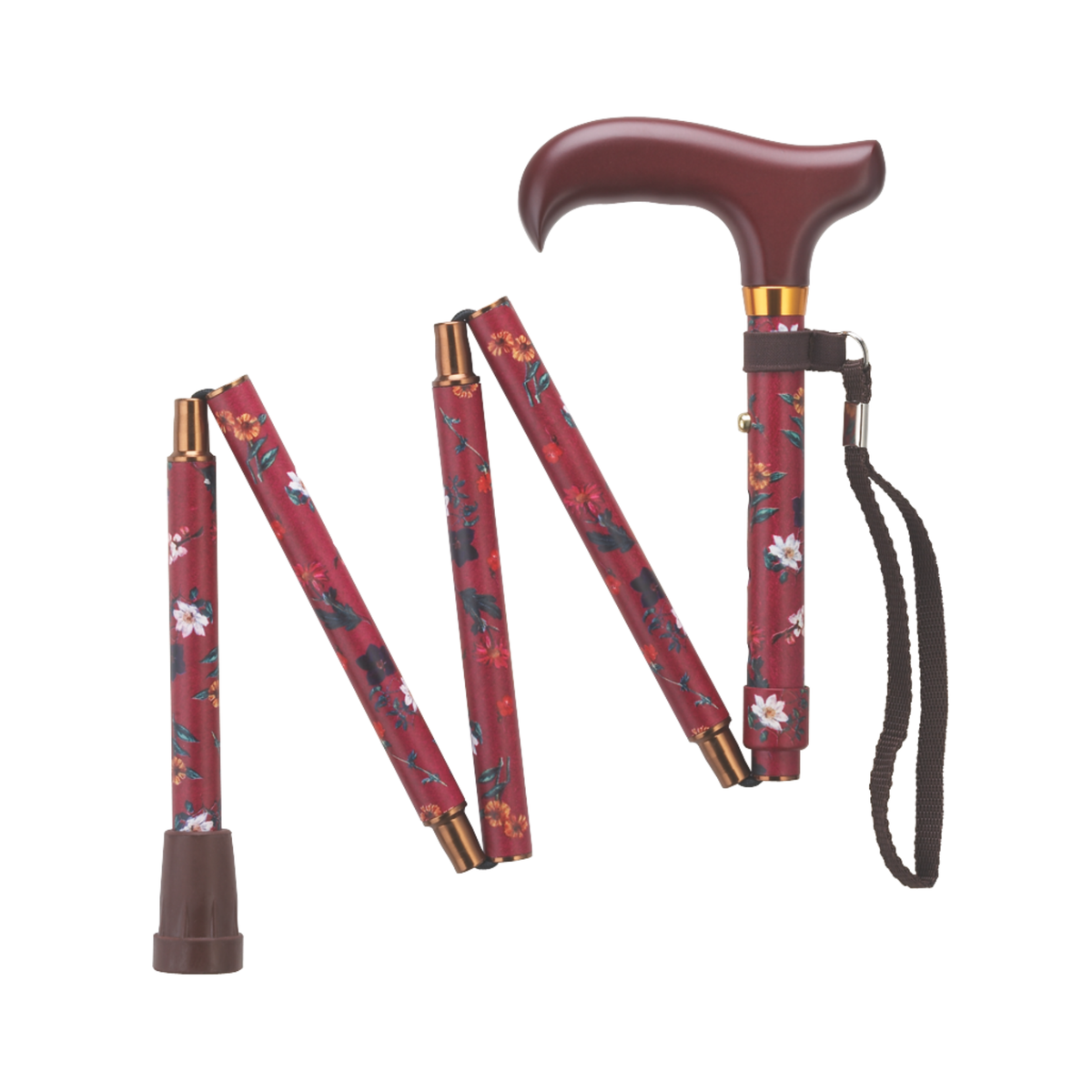 Compact Ladies Folding Cane - Adjustable Aluminum, Wood-Style Handle