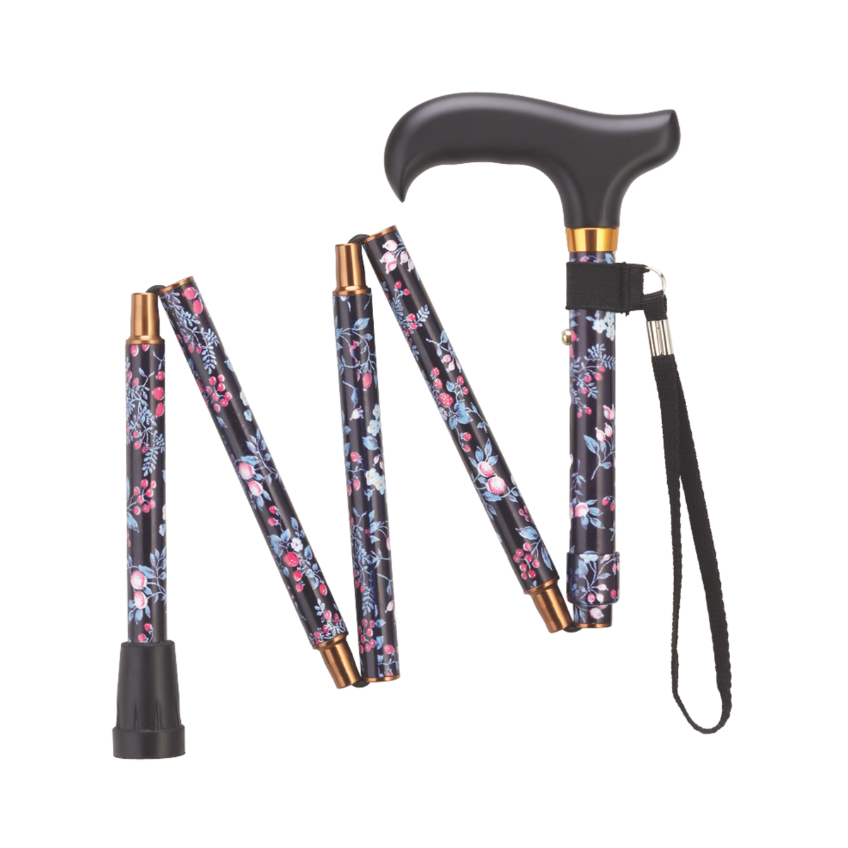 Compact Ladies Folding Cane - Adjustable Aluminum, Wood-Style Handle