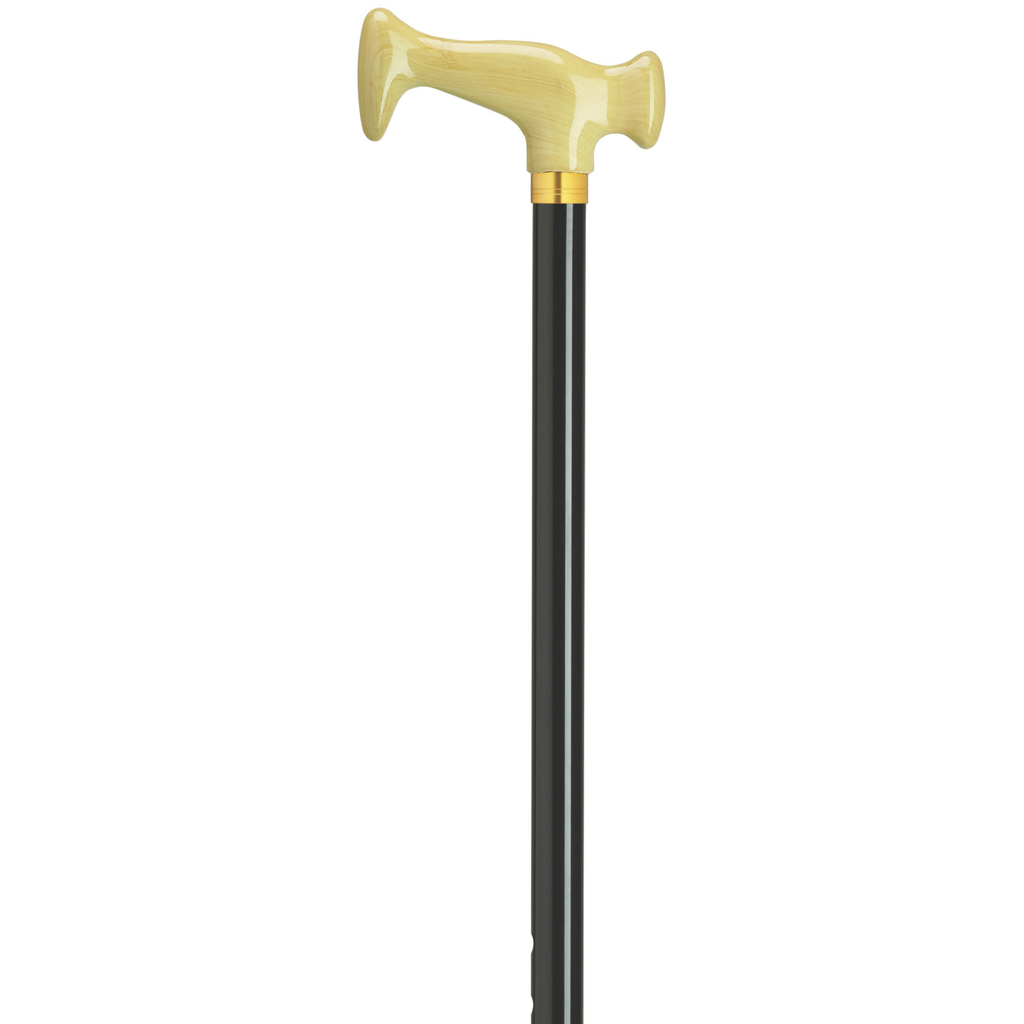 Adjustable Ivory Acrylic Handle Cane with Brass Band – 30–38″