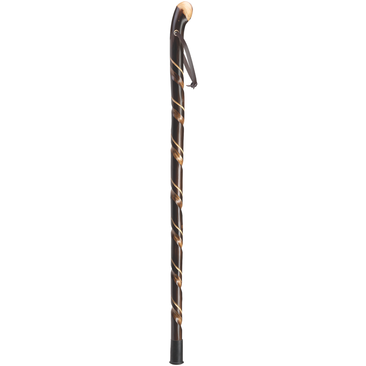 Elegant Spiral Chestnut Walking Stick with Leather Strap - 36
