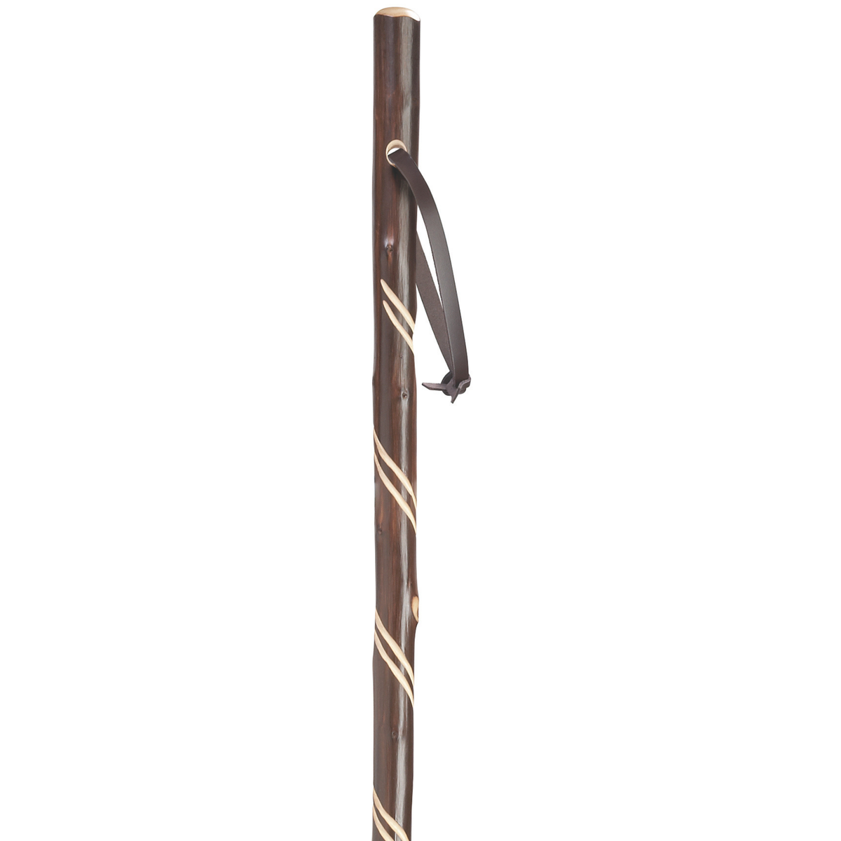 German Chestnut Hiking Staff: Hand-Carved, Leather Strap, 50” Spike Tip