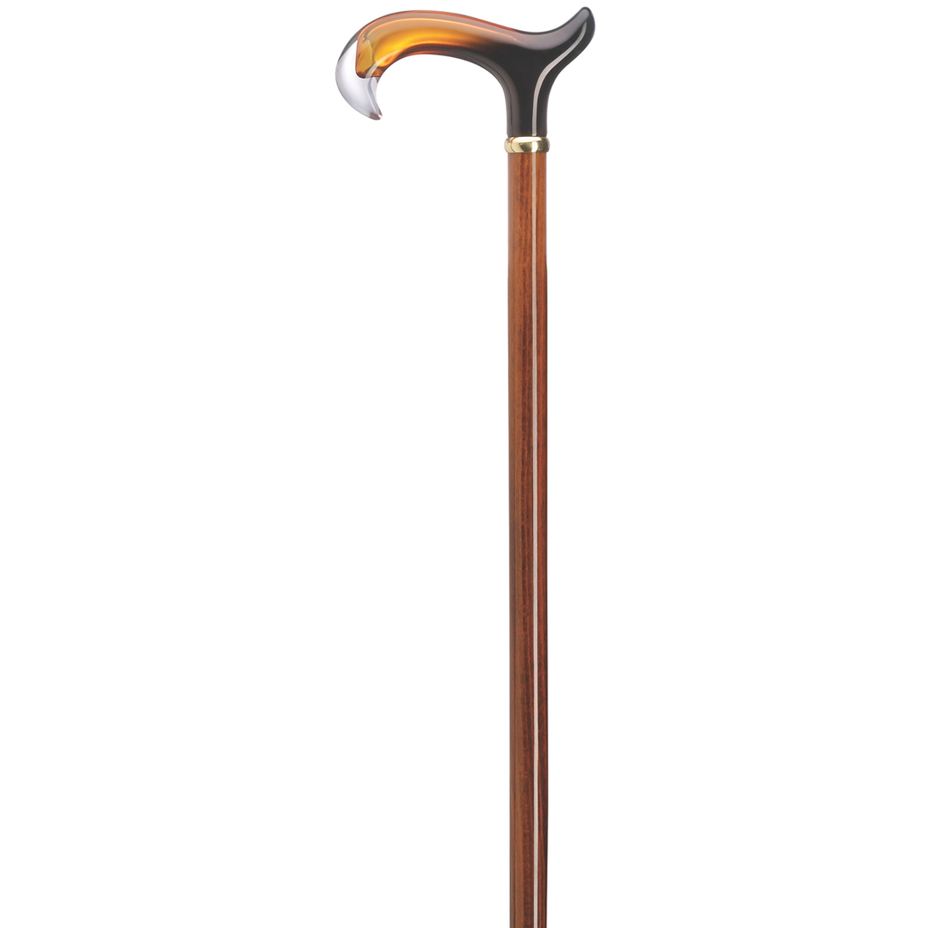 Amber Acrylic Derby Walking Cane with Cherry-Stained Shaft, 36-Inch