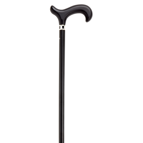 Art Deco Black Derby Walking Cane with Pearlized Band – 36″